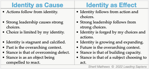 Identity as cause vs identify as effect