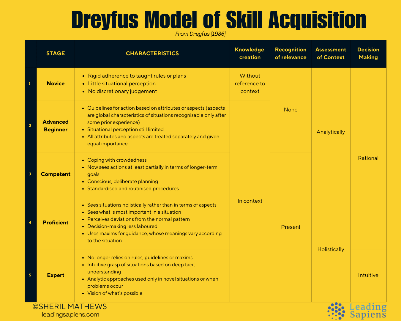 Dreyfus Model of Skill Acquisition- Characteristics of each stage